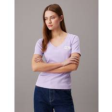 Calvin Klein Purple Clothing Calvin Klein Ribbed Cotton V-neck T-shirt Purple