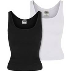 5XL - Femme Débardeurs Urban Classics Ladies Organic Basic Rib Top 2-Pack - Black/White