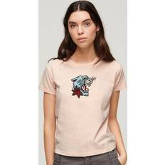 Mujer - Natural Camisetas Superdry Camiseta De Manga Corta Tattoo Embroidered Fitted - Beige