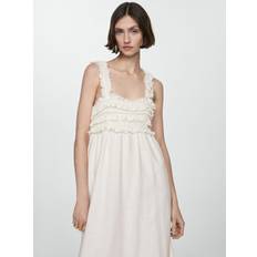 Mango Kjoler Mango Straps Dress With Fringes Detail Kvinde Maxi Kjoler hos Magasin Natural White