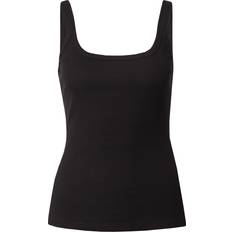 Topshop Overdele Topshop Ribstrikket og sort skinny-top med dyb rund hals og stropper-Black