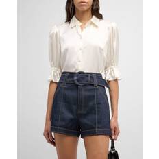 Slit Blouses Cinq A Sept Fiona Silk Satin Short-Sleeve Top - Ivory