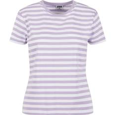 Cropped T-shirts Urban Classics T-shirt för kvinnor, normal randig tee, vit/dustylilac XL, Vit/Dustylilac
