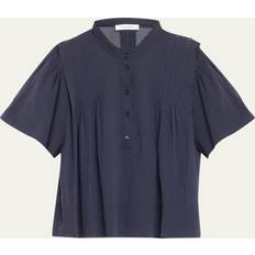 Azul Blusas Frame Pleated Button Up Blouse - Navy