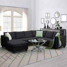 Black - U-Sofas Merax L Shape Couch Black Sofa 112" 6 Seater