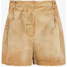 Prada Women Trousers & Shorts Prada Womens Neutral Logo-patch Relaxed-fit High-rise Canvas Shorts