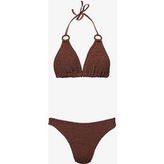 XS Bikini Sets Hunza G Womens Metallic Chocolate Eva Triangle Bikini set