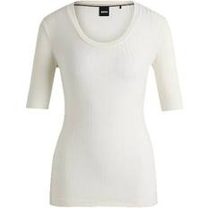 Stretch - Women Blouses BOSS Scoop-neck top in stretch fabric White