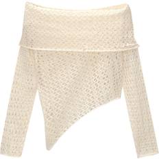 Pull&Bear Dame Sweatere Pull&Bear Råhvid bardot-top tekstureret strik med tørklædekant