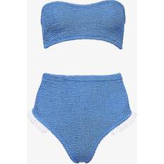 Bikini Sets Hunza G Womens Metallic Denim/white Osiris Frilled-trim Bikini set