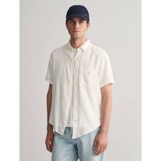 Linen Shirts Gant Cotton/Linen Texture Short Sleeve Shirt White Weiß Kurzarmhemd Grösse: