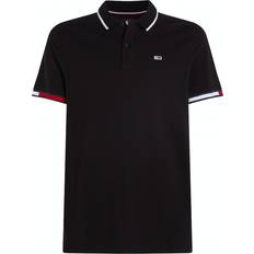 Tommy Jeans Flag Cuff Regular Fit Polo Shirt Black, Black, 2Xl, Men