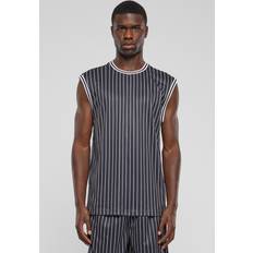 Men - Mesh Tank Tops Urban Classics Striped Mesh Vest Tanktop black white