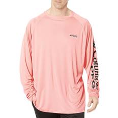 Men - Pink T-shirts & Tank Tops Columbia PFG Terminal Tackle Long Sleeve Tee - Sorbet/Black Logo