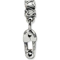 Children Charms & Pendants Kevin Jewelers Safety pin dangle kids bead .925 sterling silver antique finish reflection beads White 0.81