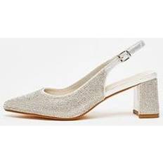 Quiz Silver Diamante Slingback Block Heel, Silver, 7, Women Ilver