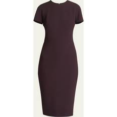 Short Dresses - Wool Victoria Beckham T-Shirt Sheath Dress with Back Zipper DEEP MAHOGANY 14 10 US