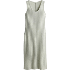 Damen - Grün Kleider H&M Ribbed Knit Dress - Pale Green Mottled