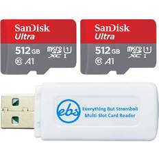 SanDisk Ultra 512GB MicroSDXC UHS-I Memory Card Class 10 Bulk Two Pack Bundle with 1 Everything But Stromboli MicroSD & SD Memory Card Reader