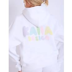 Clothing Kaiia Design Bubble Logo Oversized Hoodie Off White & Rainbow