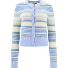 Damen - Gelb Cardigans Ganni Blue Striped Soft Wool in Skyway Women's