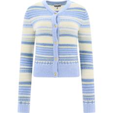 Ganni Dame Trøjer Ganni Soft Wool Stripe Cardigan Kvinde Skyway - Str