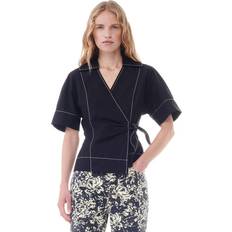 Volants Chemisiers Ganni Cotton-Poplin Wrap Blouse 42/UK Black