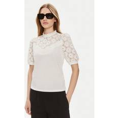 Bianco - Donna Bluse Morgan Top col montant brodé en coton - Taille