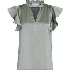 Neo Noir Stella Heavy Sateen Blouse - Smoke Green