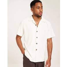 Ribbad Skjortor Selected Ribbad Cuban Collar Kortärmad Skjorta Vit