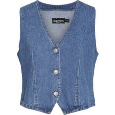 Dame - Slim Vester Pieces Sky Denim Vest - Medium Blue Denim