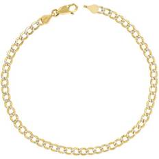 Bracelets Nuragold 10k yellow 4.5mm diamond cut white pave cuban curb chain bracelet 7" 8" 9"