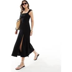 Viscose Dresses Stradivarius Flowing linen blend maxi dress with crossed back Black