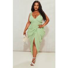 Green - Midi Dresses PrettyLittleThing Plus Sage Green Underwire Detail Draped Midi Dress, Sage Green