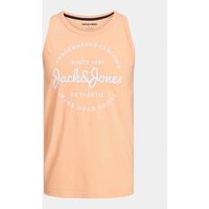 Men - Pink Tank Tops Jack & Jones Mens Sleeveless Vest Logo Peach