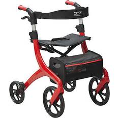 VEVOR folding rollator walker for seniors aluminum rolling walker 300lb capacity Red Black