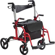 VEVOR 2 in 1 rollator walker & transport chair folding walker wheelchair combo Red, Black