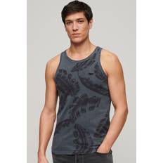 Men - Slim Tank Tops Superdry Vintage Overdyed Feather Print Vest, Eclipse Navy