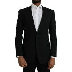 Herre - Silke Frakker Dolce & Gabbana Sort Uld Peak Single Breasted Coat Blazer Black, Blazer, Blazers Men Clothing, Color_Sort, Herre, IT48/M, Material: 100% Virgin Wool, new-with-tags, Sort