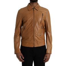 Dolce & Gabbana Brown Outerwear Dolce & Gabbana Brun Lamb Læder Full Zip Blouson Jakke Frakke No Color