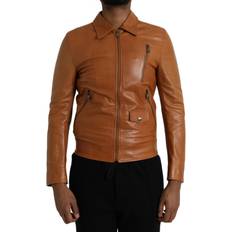 Dolce & Gabbana Brown Outerwear Dolce & Gabbana Brun Lamb Læder Full Zip Blouson Jakke Frakke No Color