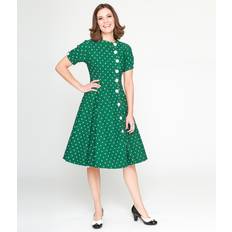 Unique Vintage Unique Vintage 1950S Green & White Pin Dot Contrast Button Swing Dress Large/10-12