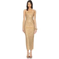 Retrofête Boa Dress in Metallic Gold. L, M