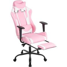 Gaming Chairs BestOffice PC Gaming Chair Desk Chair Ergonomic Chair Executive High Back PU Leather Racing Computer Chair with Lumbar Support Footrest Modern Task Rolling Swivel Chair for Women Men Girls Adults, Pink