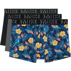 Hom Men's 3-Pack Gino Floral Print Boxer Trunks, Black/Blue/Grey 38/39/32