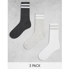 Jack & Jones – Grå och vita, randiga tennisstrumpor, 3-pack-Vit/a