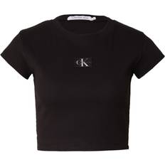 Calvin Klein Dam Överdelar Calvin Klein Slim Ribbed Cotton T-shirt Black