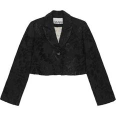 Ganni Sort Overdele Ganni Boucle Jacquard Suiting Cropped Blazer Blazer Black