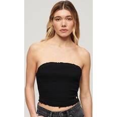 Superdry Damen Blusen Superdry Damen Gesmoktes Bandeau-Oberteil Schwarz Größe: