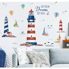 Non-Toxic Interior Decorating Wondever Nautical Lighthouse Wall Stickers Sailboat Seagull Peel & Stick